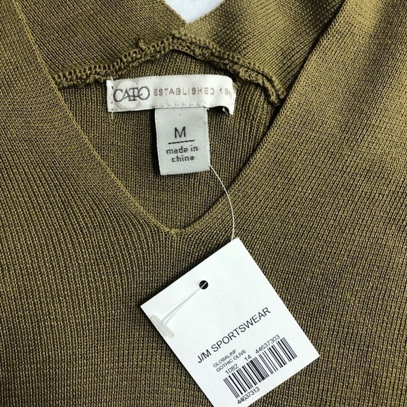 CATO Lightweight Sweater Top Olive Green V Neck Tunic Length Side Slits Size M - Picture 4 of 7
